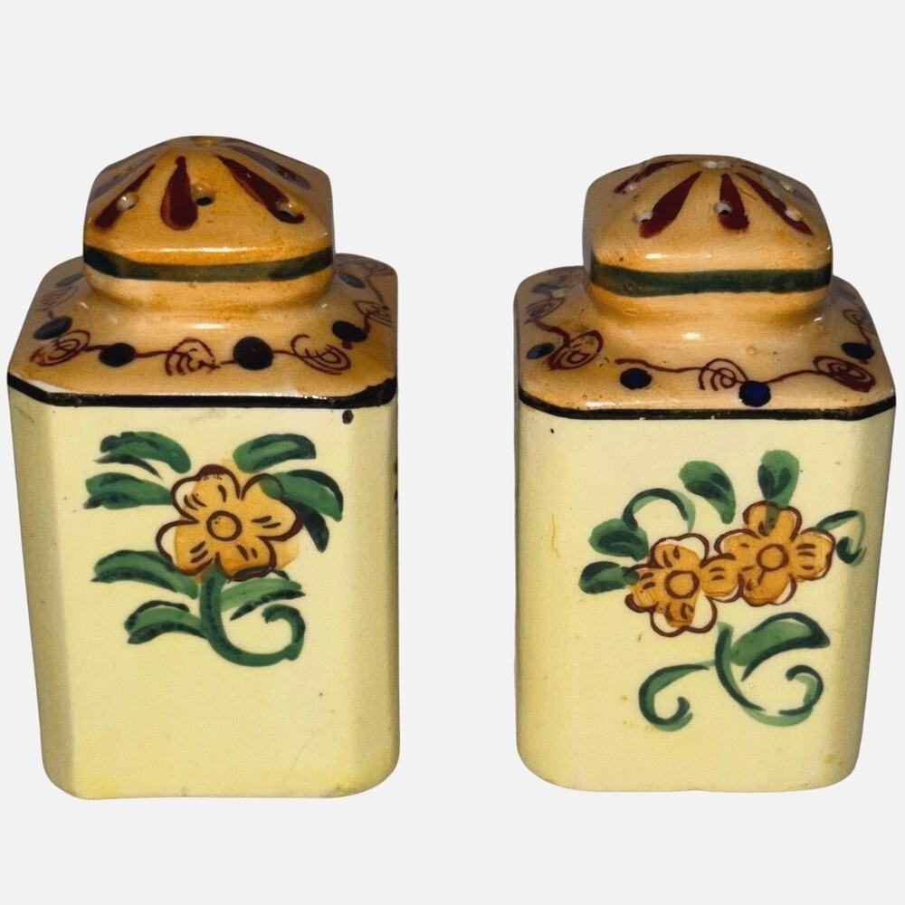 RARE Vintage Yellow Floral Canister Style Salt & Pepper Shakers Japan Yellow